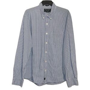 •ABERCROMBIE&FITCH•BLUE & WHITE  CHECKERED PLAID BUTTON UP "MUSCLE" SHIRT SIZE L